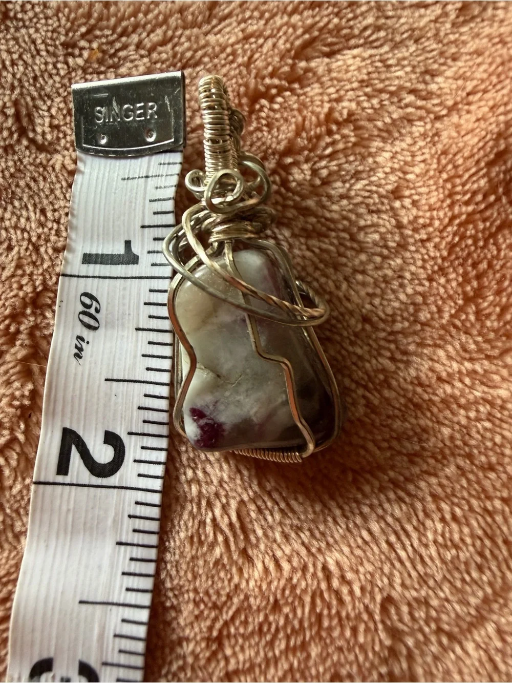 Handcrafted Silver Wire Wrapped White and Purple Stone Pendant